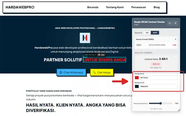 Screenshot Simple WCAG Contrast Checker di Chrome Web Store