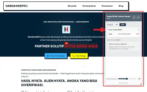 Screenshot Simple WCAG Contrast Checker di Chrome Web Store