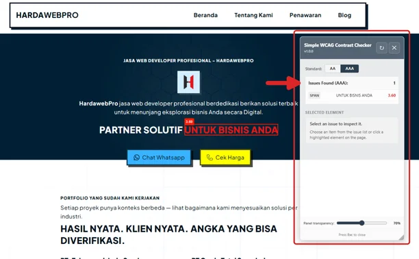 Screenshot Simple WCAG Contrast Checker di Microsoft Edge Add-ons